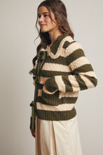 Load image into Gallery viewer, Forte Striped Knit Front Tie Cardigan in Dark Olive