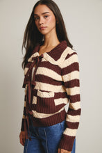 Load image into Gallery viewer, Forte Striped Knit Front Tie Cardigan in Mocha