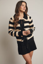 Load image into Gallery viewer, Forte Striped Knit Front Tie Cardigan in Black
