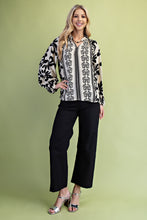 Load image into Gallery viewer, GiGio Two Toned Contrasting Print Top with Fringe Details in Off White