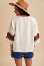 Load image into Gallery viewer, AnnieWear French Terry Colorblock Varsity Top in Cream Combo