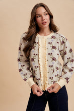 Load image into Gallery viewer, AnnieWear Rose Pattern Knit Sweater Cardigan in Cream
