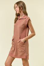 Load image into Gallery viewer, Doe & Rae Grommet Detailed Sweatshirt Mini Dress in Chai