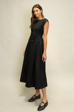 Load image into Gallery viewer, Heyson Side Panel V-Neck Back Midi Dress in Black
