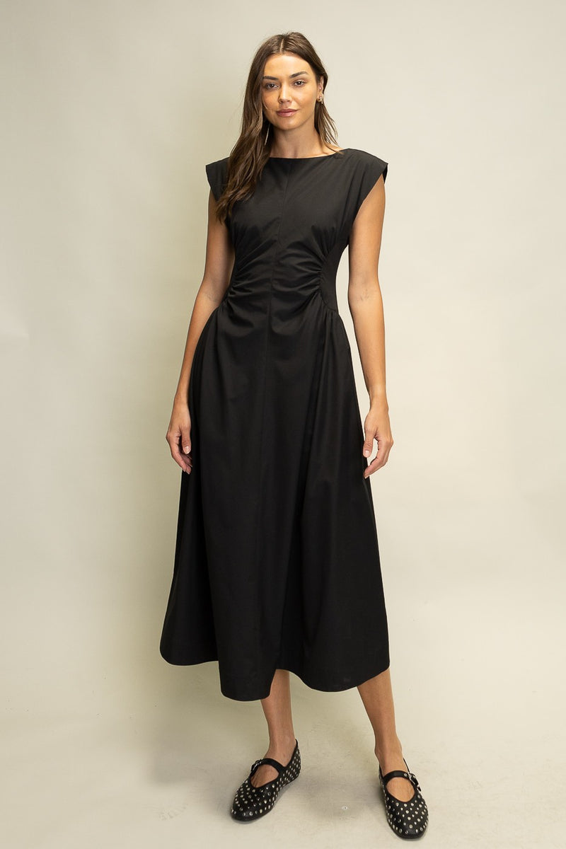 Heyson Side Panel V-Neck Back Midi Dress in Black – June Adel