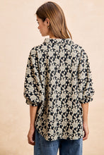 Load image into Gallery viewer, BiBi Floral Jacquard Dolman Sleeve Top in Black/Light Grey
