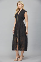 Load image into Gallery viewer, FATE Front Zip Lace Midi Dress in Black