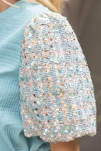 Load image into Gallery viewer, VOY Tweed Sequins Bubble Sleeve Textured Woven Top in Teal