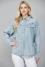 Load image into Gallery viewer, FATE Snap Button Down Front Top in Light Denim