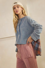 Load image into Gallery viewer, Sage+Fig Rustic Charm and Plaid Contrast Top in Blue