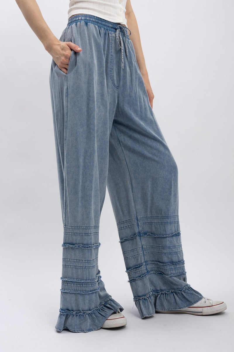BlueVelvet Tiered Ruffled Wide Leg Pants in Denim – June Adel