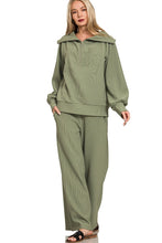Load image into Gallery viewer, Ribbed Pullover Top and Pants Set in Light Olive