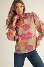 Load image into Gallery viewer, Jodifl Ruffle High Neck Floral Top in Magenta/Sage