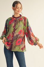 Load image into Gallery viewer, Jodifl Floral Chiffon Button Down Top in Burgundy