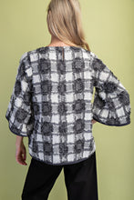 Load image into Gallery viewer, GiGio Frayed Textured Check Print Top in Charcoal