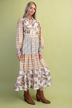 Load image into Gallery viewer, GiGio Mixed Print Maxi Dress in Mocha Mix
