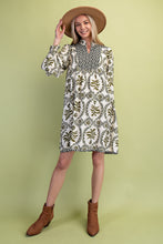 Load image into Gallery viewer, GiGio Contrasting Print Mini Dress in Olive Mix