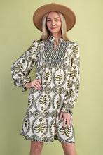 Load image into Gallery viewer, GiGio Contrasting Print Mini Dress in Olive Mix