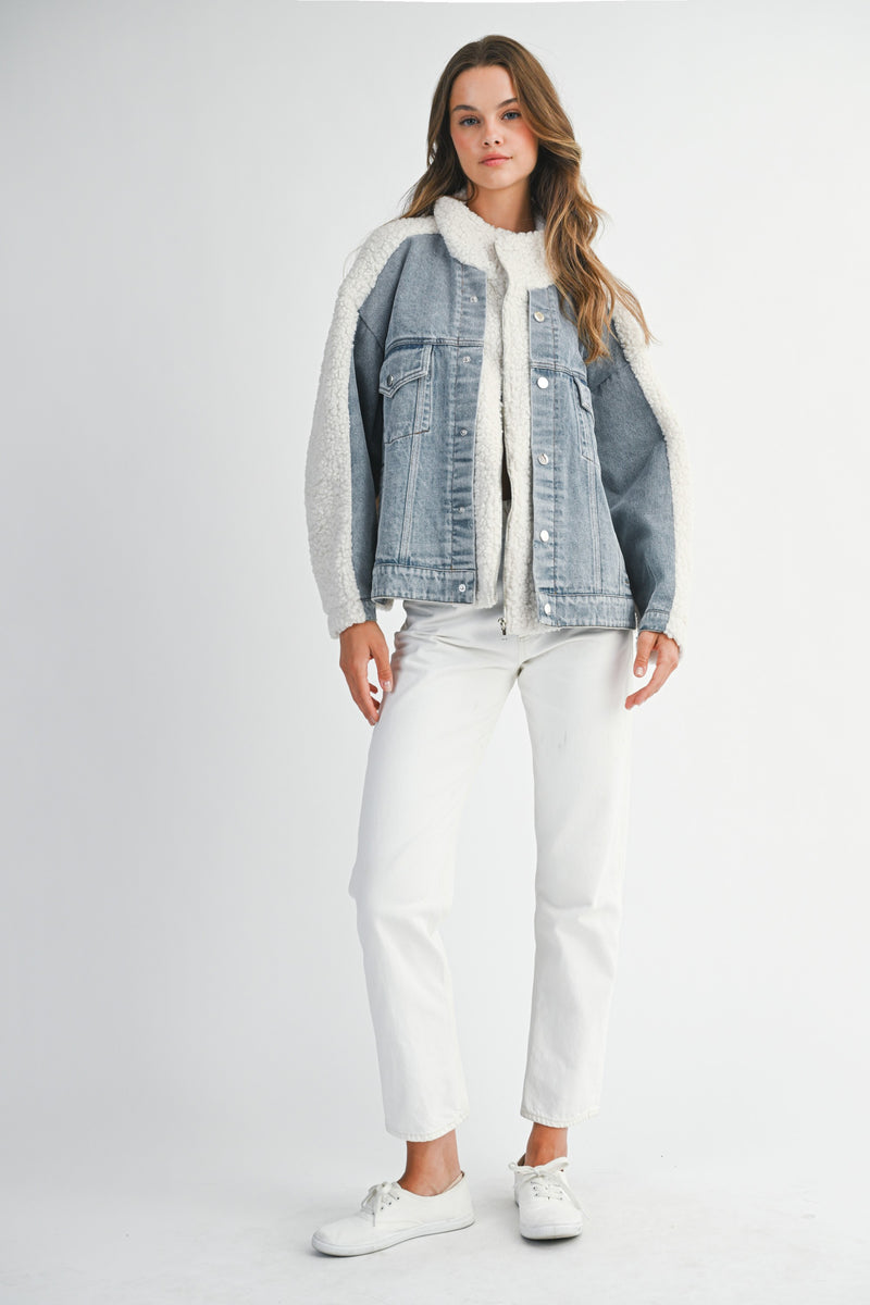 MABLE OVERSIZED Denim and Fleece Jacket in Cream – June Adel