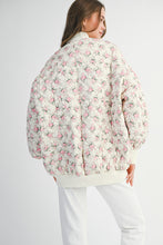 Load image into Gallery viewer, MABLE Floral Print Quilted Puffer Bomber Jacket in Off White