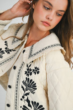 Load image into Gallery viewer, MABLE Peter Pan Collar Embroidered Quilted Jacket in Light Taupe