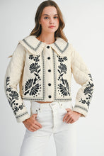 Load image into Gallery viewer, MABLE Peter Pan Collar Embroidered Quilted Jacket in Light Taupe
