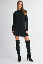 Load image into Gallery viewer, MABLE Sweater Knit Top and Mini Skirt Set in Black