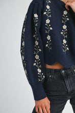Load image into Gallery viewer, MABLE Floral Embroidery Knit Sweater in Navy