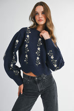 Load image into Gallery viewer, MABLE Floral Embroidery Knit Sweater in Navy