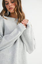 Load image into Gallery viewer, MABLE Soft Knit Open Back Sweater with Stitched Organza Bow Closure in Heather Grey