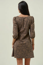 Load image into Gallery viewer, Doe & Rae Animal Print Knit Square Neck Flare Mini Dress in Mocha