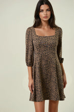Load image into Gallery viewer, Doe & Rae Animal Print Knit Square Neck Flare Mini Dress in Mocha