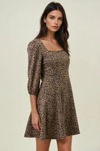 Load image into Gallery viewer, Doe & Rae Animal Print Knit Square Neck Flare Mini Dress in Mocha