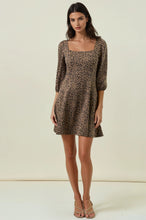 Load image into Gallery viewer, Doe & Rae Animal Print Knit Square Neck Flare Mini Dress in Mocha