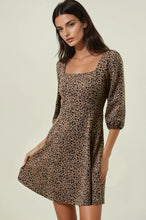 Load image into Gallery viewer, Doe & Rae Animal Print Knit Square Neck Flare Mini Dress in Mocha