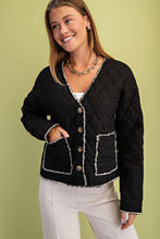 Load image into Gallery viewer, GiGio Quilted Jacket with Contrasting Frayed Fringe Trim in Black