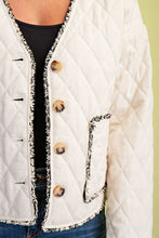 Load image into Gallery viewer, GiGio Quilted Jacket with Contrasting Frayed Fringe Trim in Oatmeal
