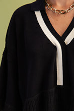Load image into Gallery viewer, GiGio Solid Color Knit Sweater with Contrasting Stripe Detail in Black