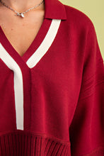 Load image into Gallery viewer, GiGio Solid Color Knit Sweater with Contrasting Stripe Detail in Maroon