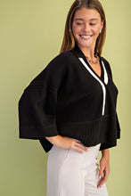 Load image into Gallery viewer, GiGio Solid Color Knit Sweater with Contrasting Stripe Detail in Black