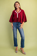 Load image into Gallery viewer, GiGio Solid Color Knit Sweater with Contrasting Stripe Detail in Maroon
