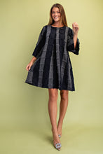 Load image into Gallery viewer, GiGio Frayed Texture Checkered Print Mini Dress in Navy