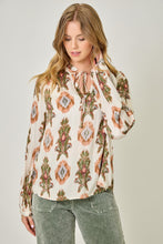 Load image into Gallery viewer, Mystree Printed Peasant Top in Ivory/Tribal