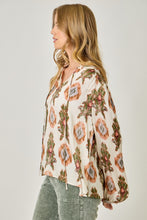 Load image into Gallery viewer, Mystree Printed Peasant Top in Ivory/Tribal