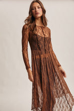 Load image into Gallery viewer, Forte Sheer Floral Lace Layering Dress in Mocha