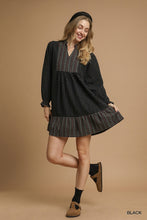 Load image into Gallery viewer, Umgee Polka Dot Plaid Trim Babydoll Dress in Black