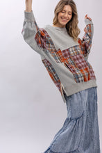 Load image into Gallery viewer, BlueVelvet Plaid Block Patchwork Mix Oversized Top in Grey Multi