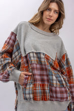 Load image into Gallery viewer, BlueVelvet Plaid Block Patchwork Mix Oversized Top in Grey Multi