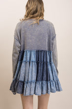 Load image into Gallery viewer, BlueVelvet Chambray Patchwork Tiered Babydoll Top in Slate Blue
