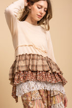 Load image into Gallery viewer, BlueVelvet Mixed Print Ruffled Hem Top in Natural